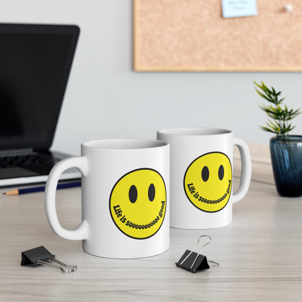 Smiley Face Mug | Yellow Smile Ceramic Coffee Cup, 11 oz