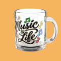 Music Is Life Glass Mug | Colorful Musical Notes, 10 oz