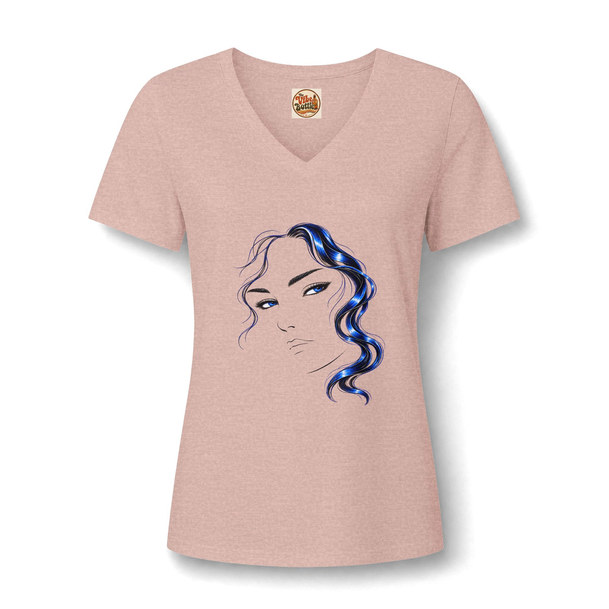 Minimalist Blue Hair Portrait | Women’s V-Neck T-Shirt