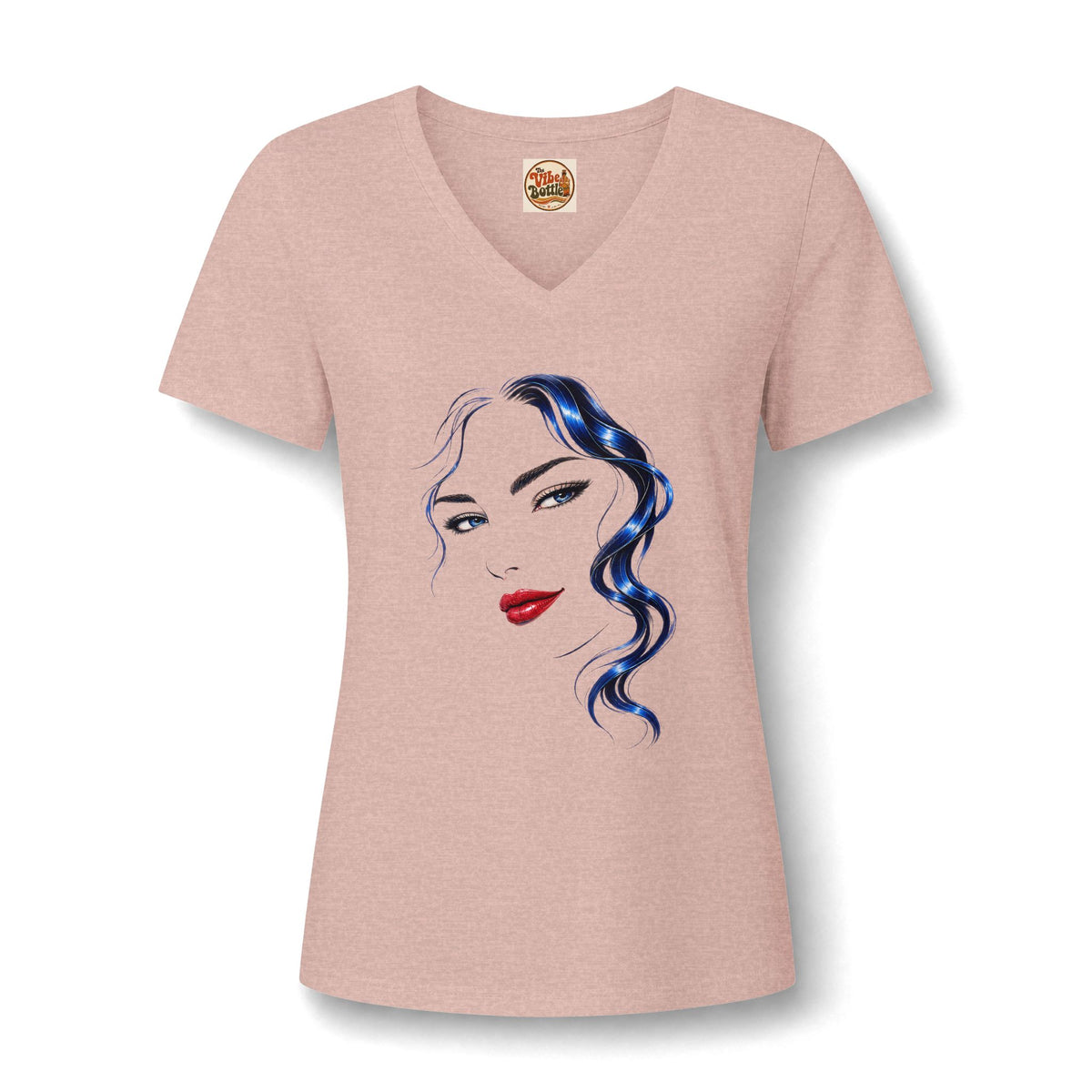 Blue Hair Red Lips | Women’s Graphic V-Neck T-Shirt.