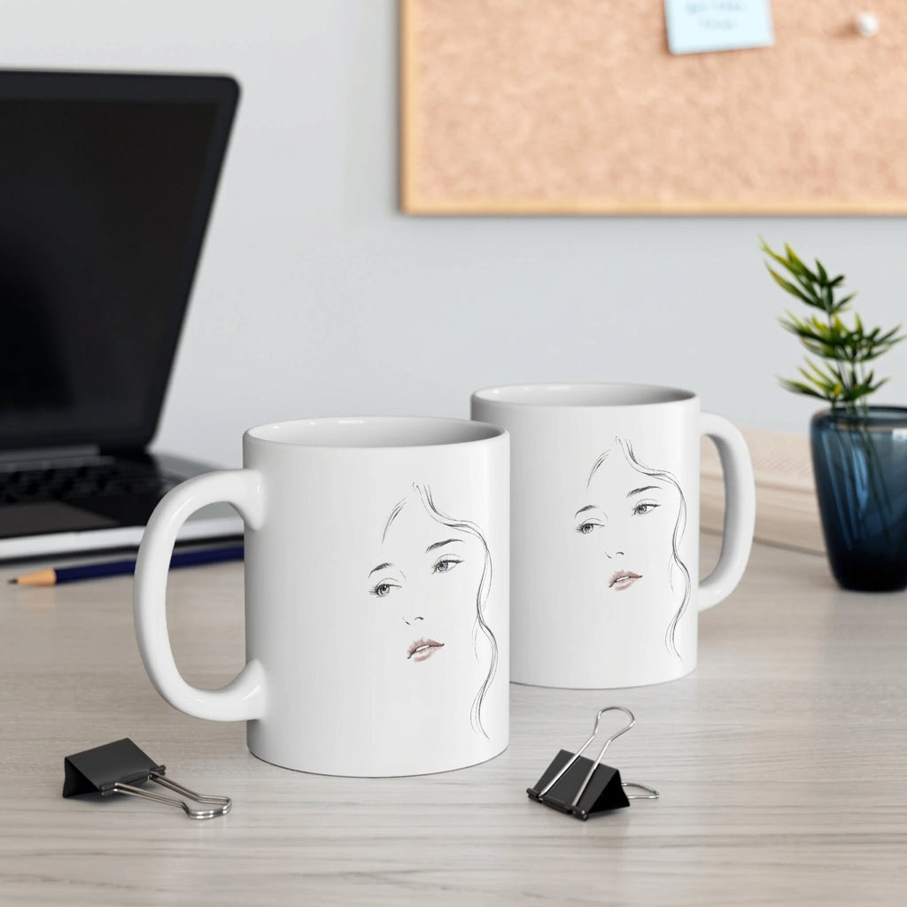 Minimalist Face Portrait Mug | Line Art Ceramic Coffee Cup, 11 oz