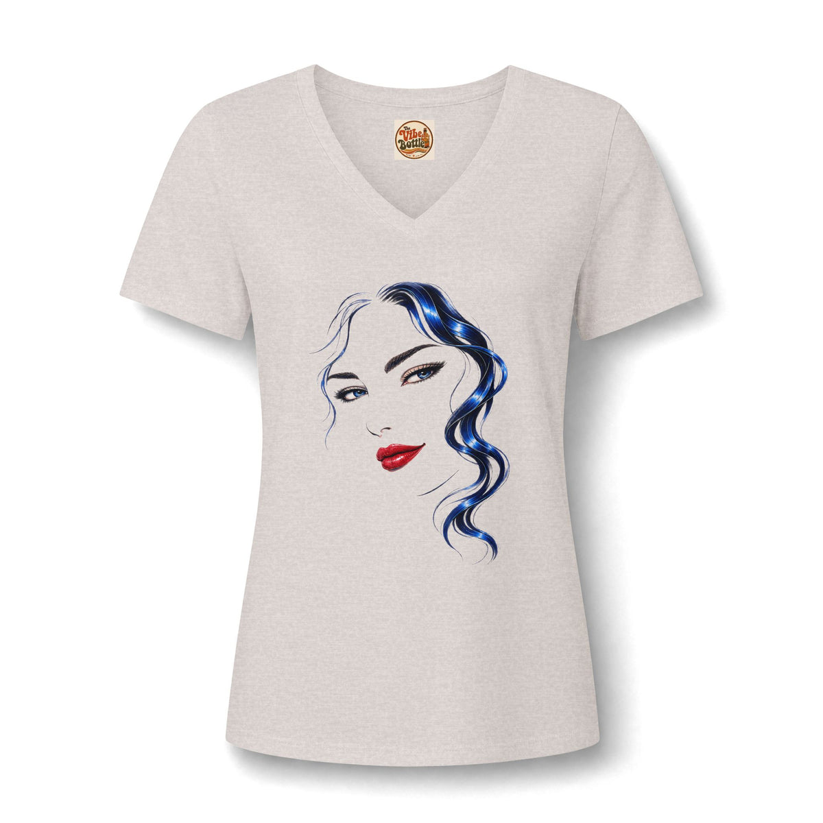 Blue Hair Red Lips | Women’s Graphic V-Neck T-Shirt.