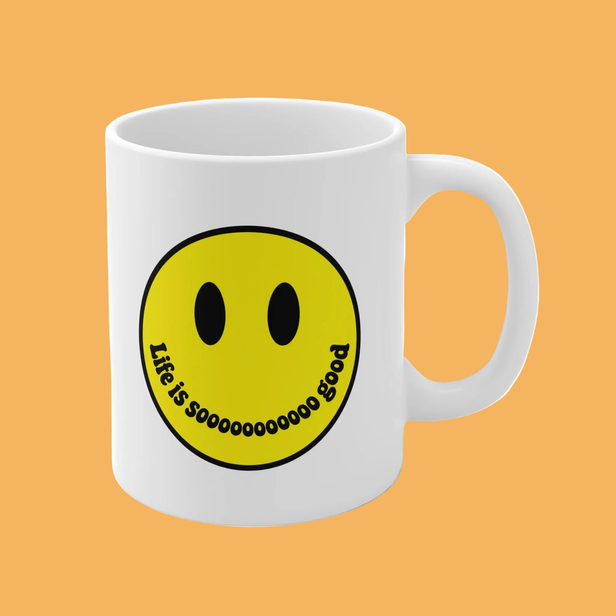 Smiley Face Mug | Yellow Smile Ceramic Coffee Cup, 11 oz