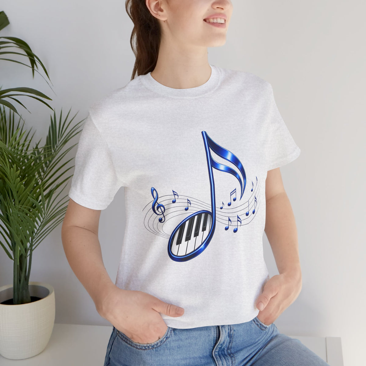 Blue Musical Note & Piano Keys T-Shirt | Music Graphic Tee