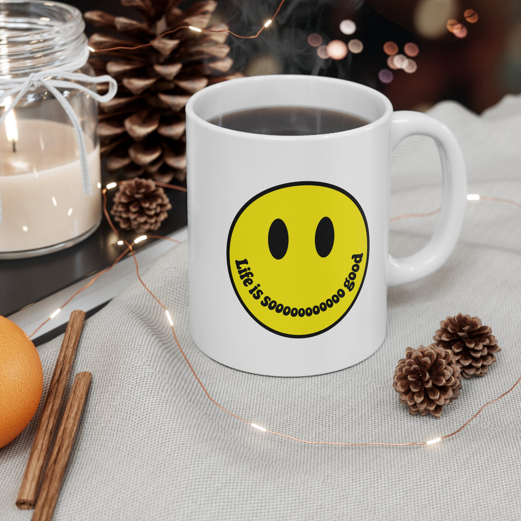 Smiley Face Mug | Yellow Smile Ceramic Coffee Cup, 11 oz