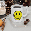 Smiley Face Mug | Yellow Smile Ceramic Coffee Cup, 11 oz