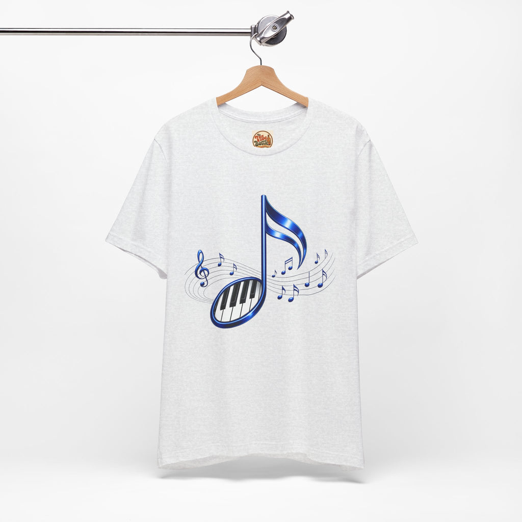 Blue Musical Note & Piano Keys T-Shirt | Music Graphic Tee