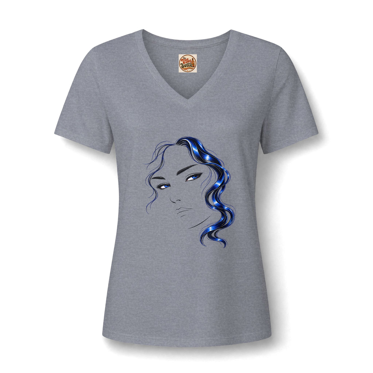 Minimalist Blue Hair Portrait | Women’s V-Neck T-Shirt