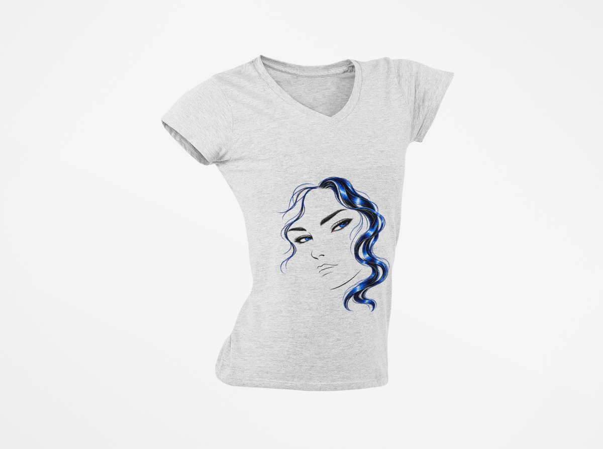 Minimalist Blue Hair Portrait | Women’s V-Neck T-Shirt