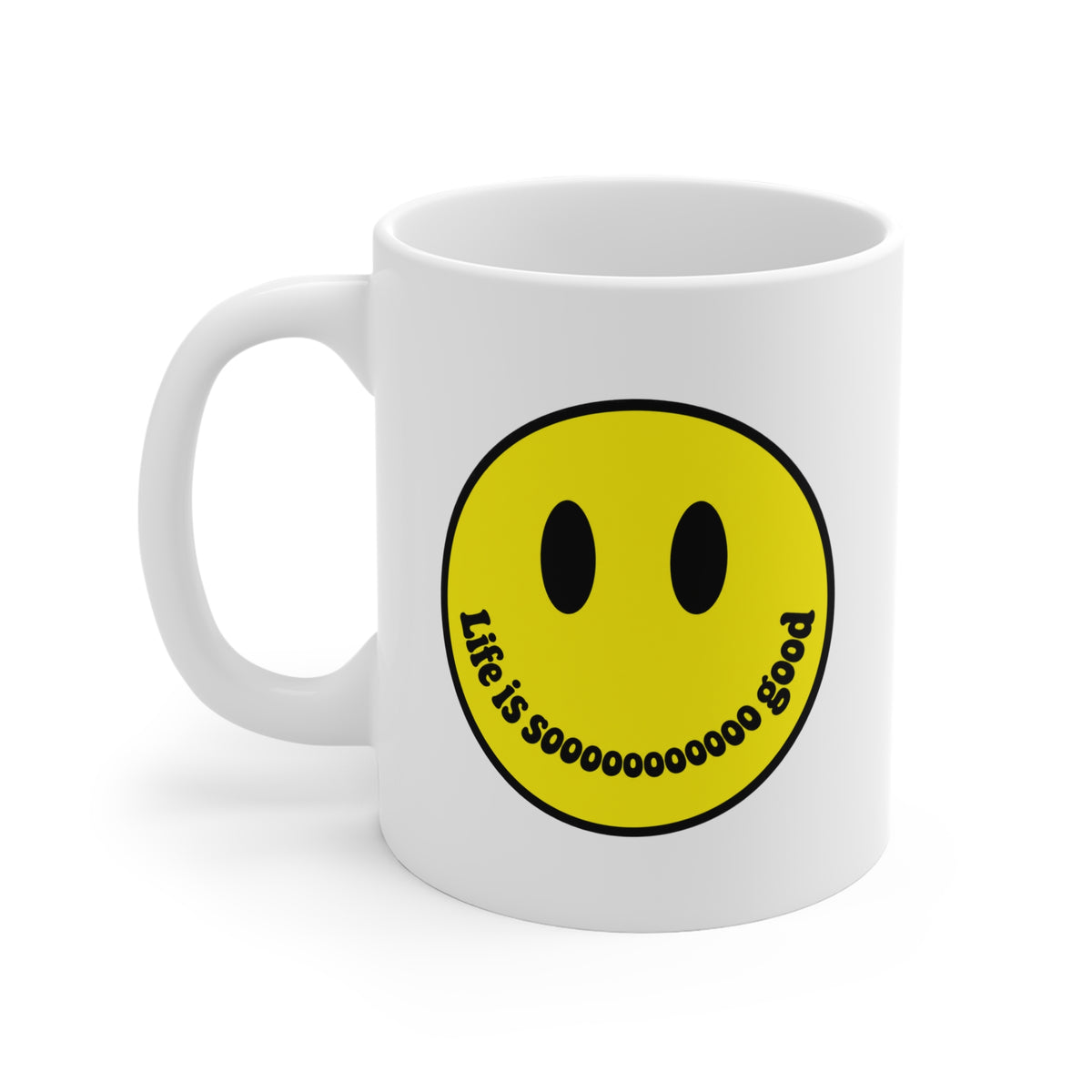 Smiley Face Mug | Yellow Smile Ceramic Coffee Cup, 11 oz