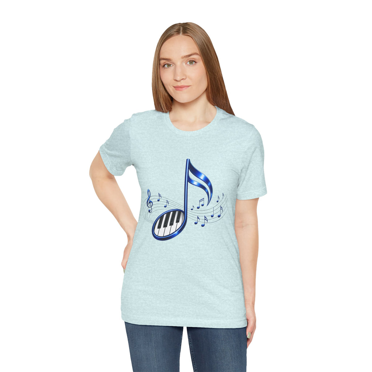 Blue Musical Note & Piano Keys T-Shirt | Music Graphic Tee