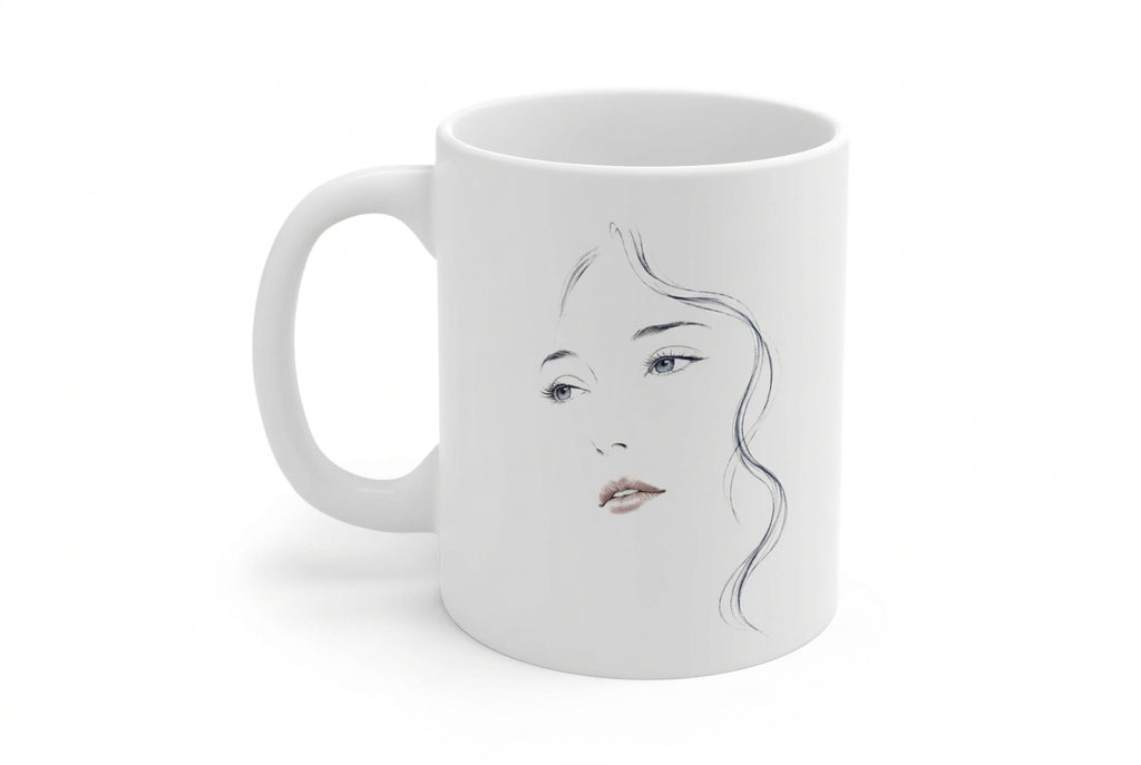 Minimalist Face Portrait Mug | Line Art Ceramic Coffee Cup, 11 oz