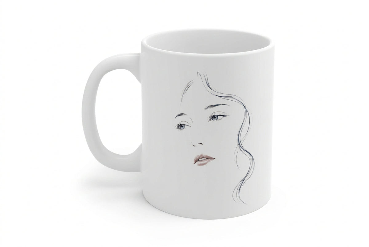 Minimalist Face Portrait Mug | Line Art Ceramic Coffee Cup, 11 oz