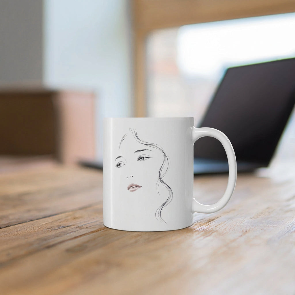 Minimalist Face Portrait Mug | Line Art Ceramic Coffee Cup, 11 oz