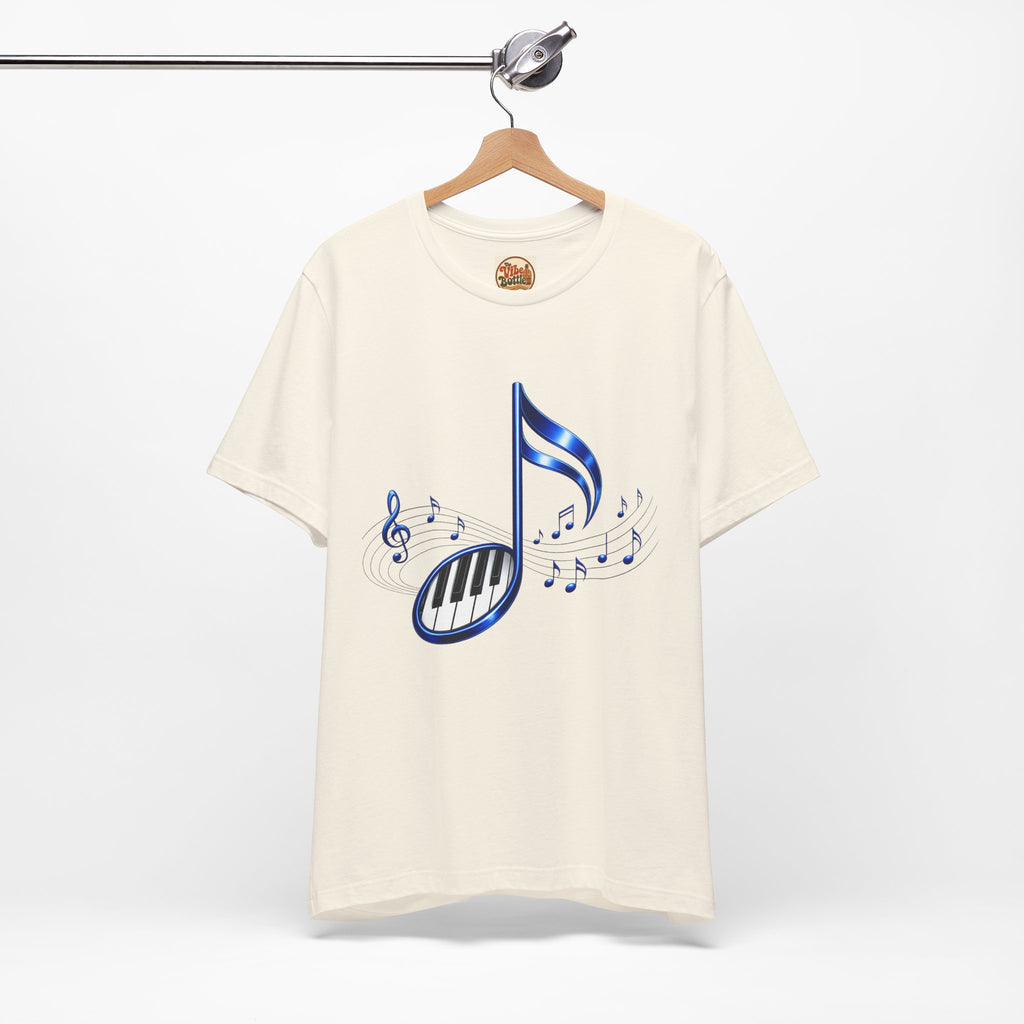 Blue Musical Note & Piano Keys T-Shirt | Music Graphic Tee