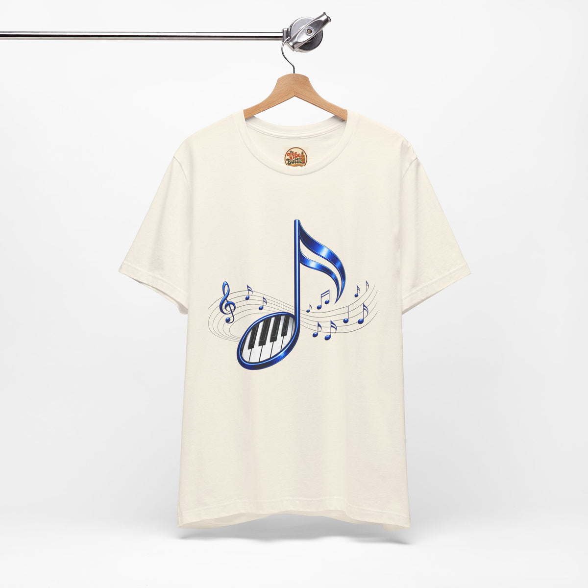 Blue Musical Note & Piano Keys T-Shirt | Music Graphic Tee