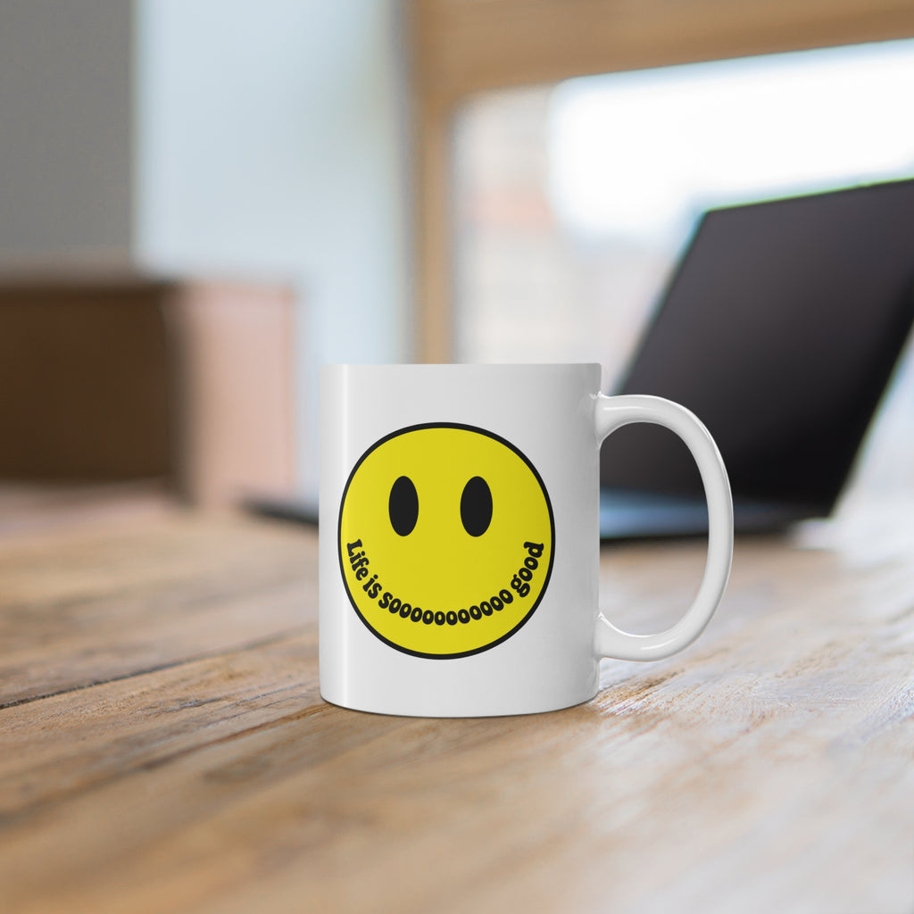 Smiley Face Mug | Yellow Smile Ceramic Coffee Cup, 11 oz