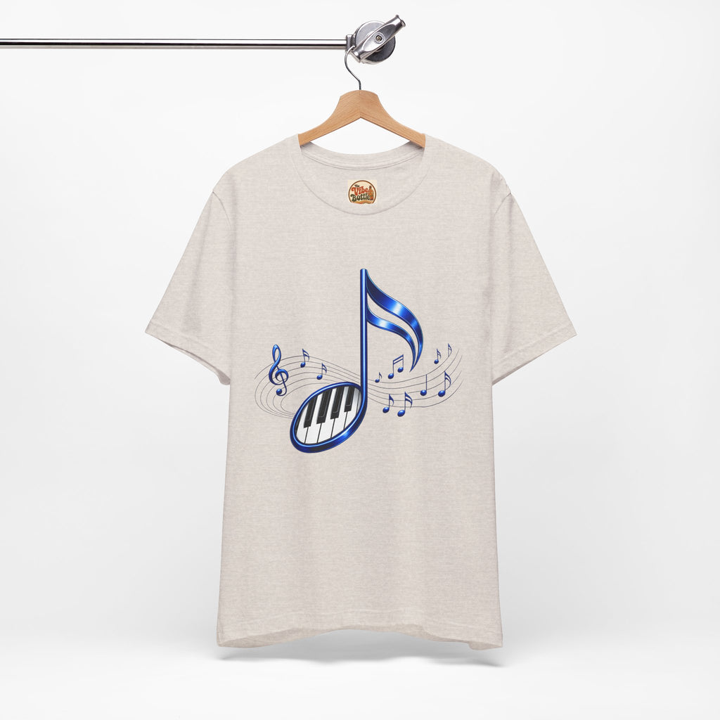 Blue Musical Note & Piano Keys T-Shirt | Music Graphic Tee