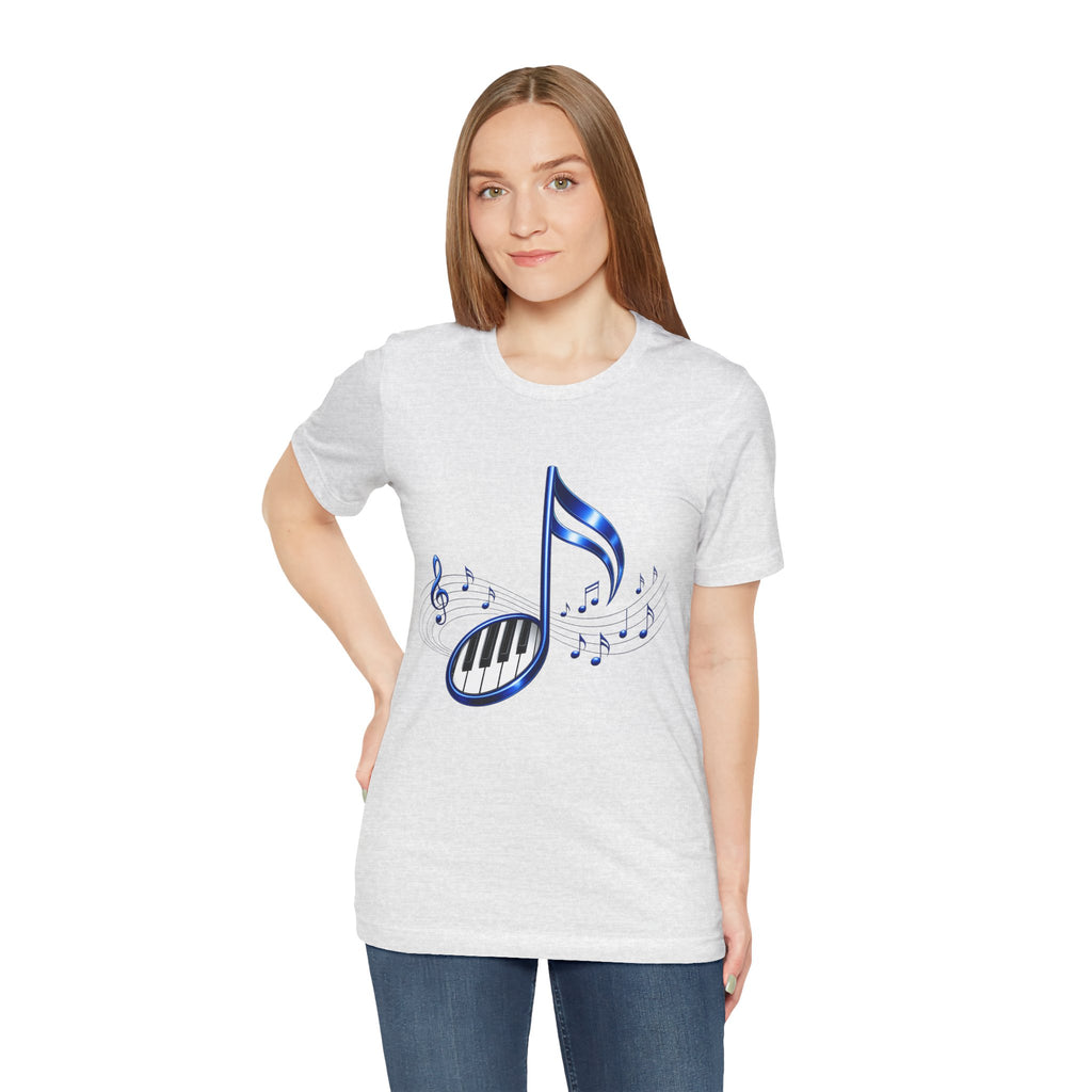 Blue Musical Note & Piano Keys T-Shirt | Music Graphic Tee