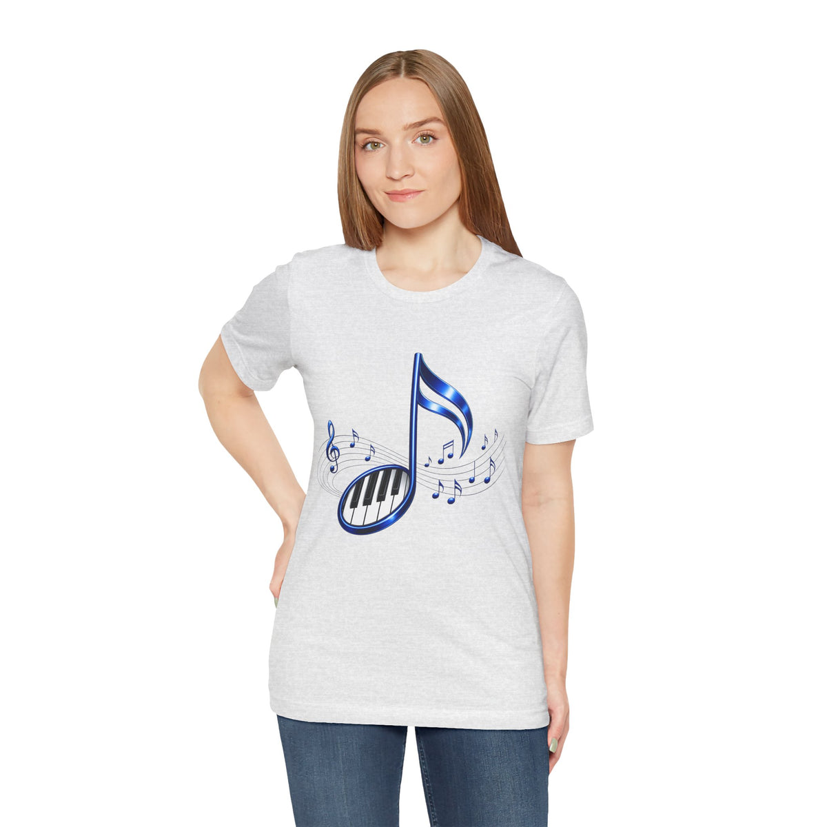 Blue Musical Note & Piano Keys T-Shirt | Music Graphic Tee