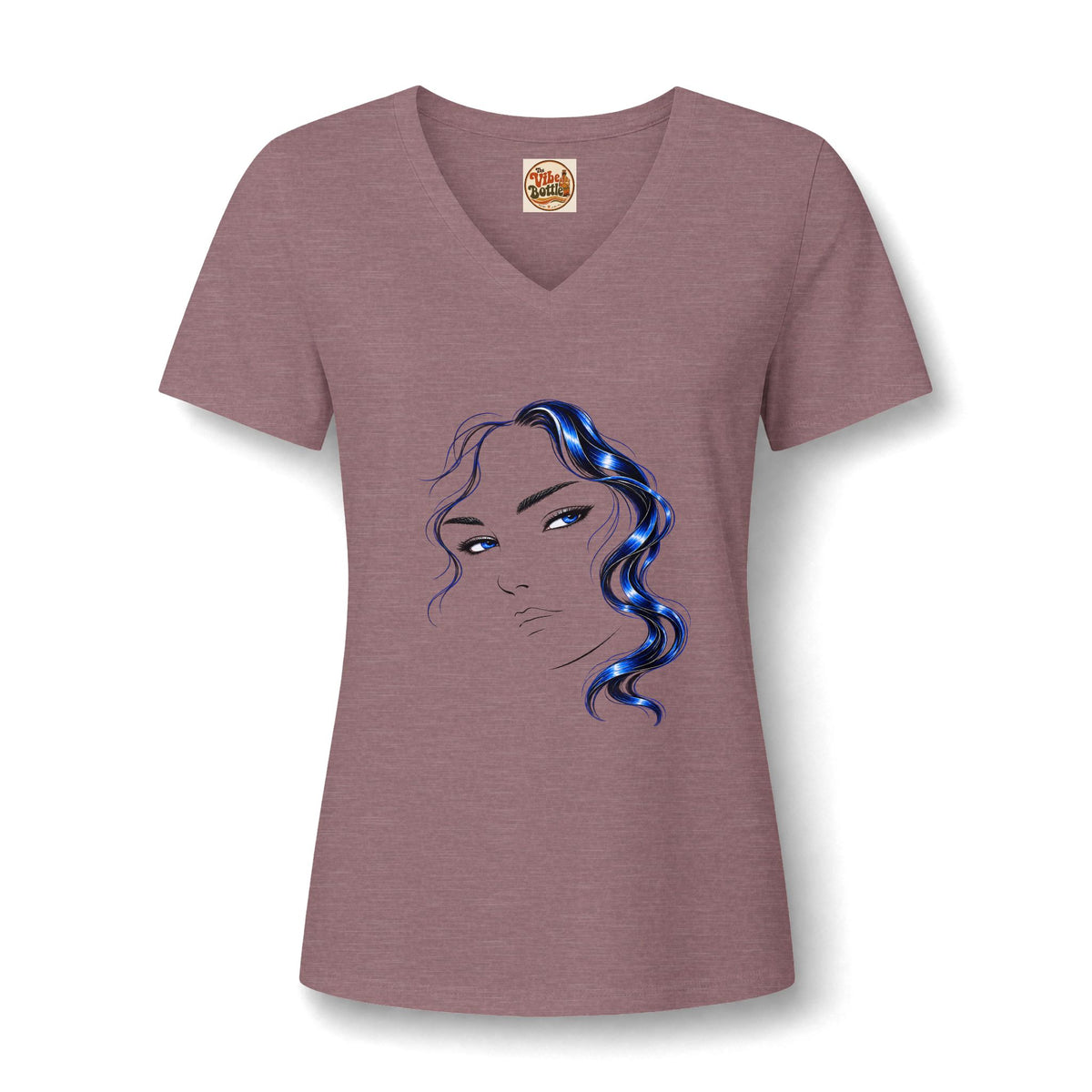 Minimalist Blue Hair Portrait | Women’s V-Neck T-Shirt