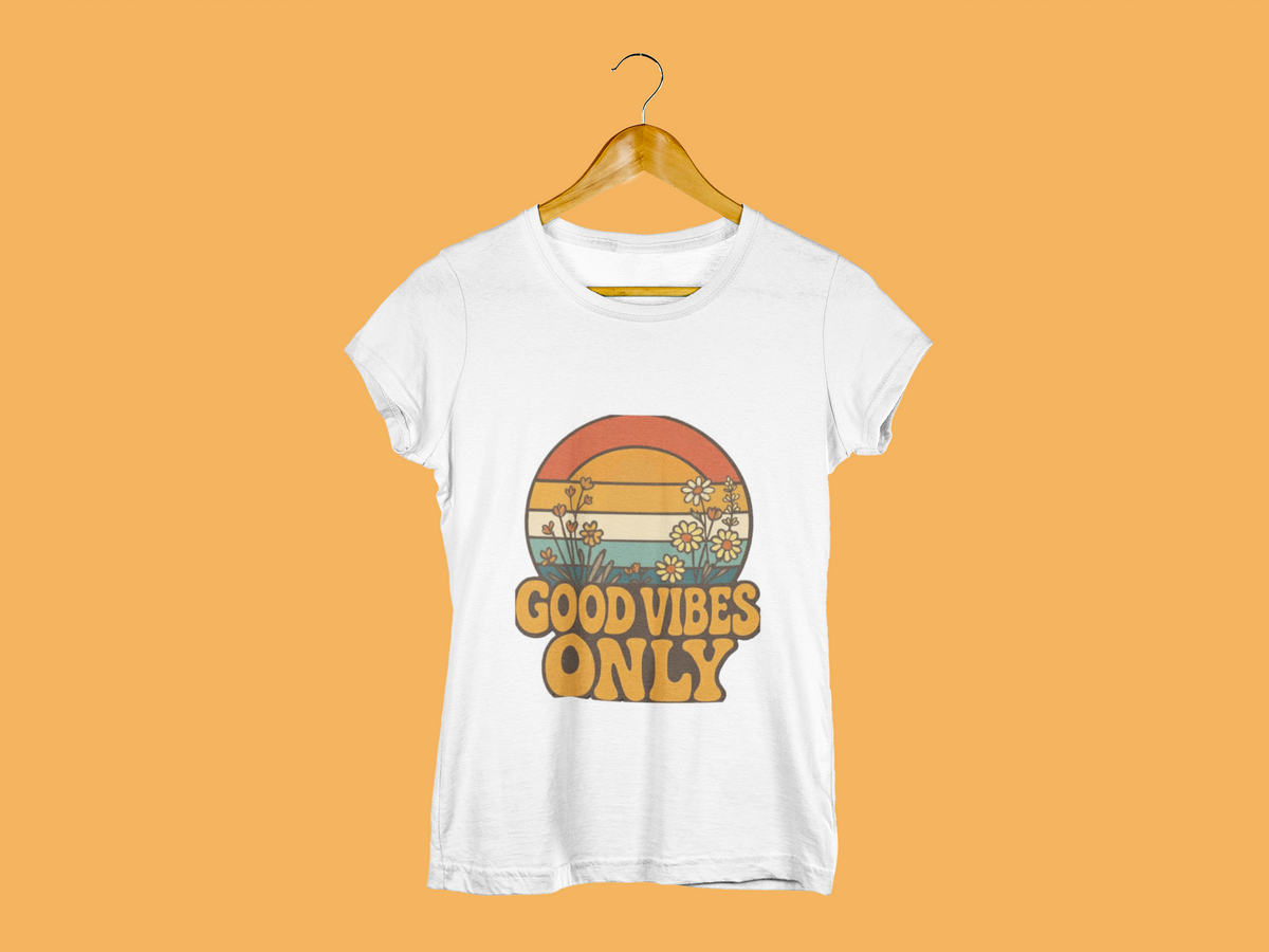 Good Vibes Only Retro T-Shirt | Sunset & Flowers Graphic Tee