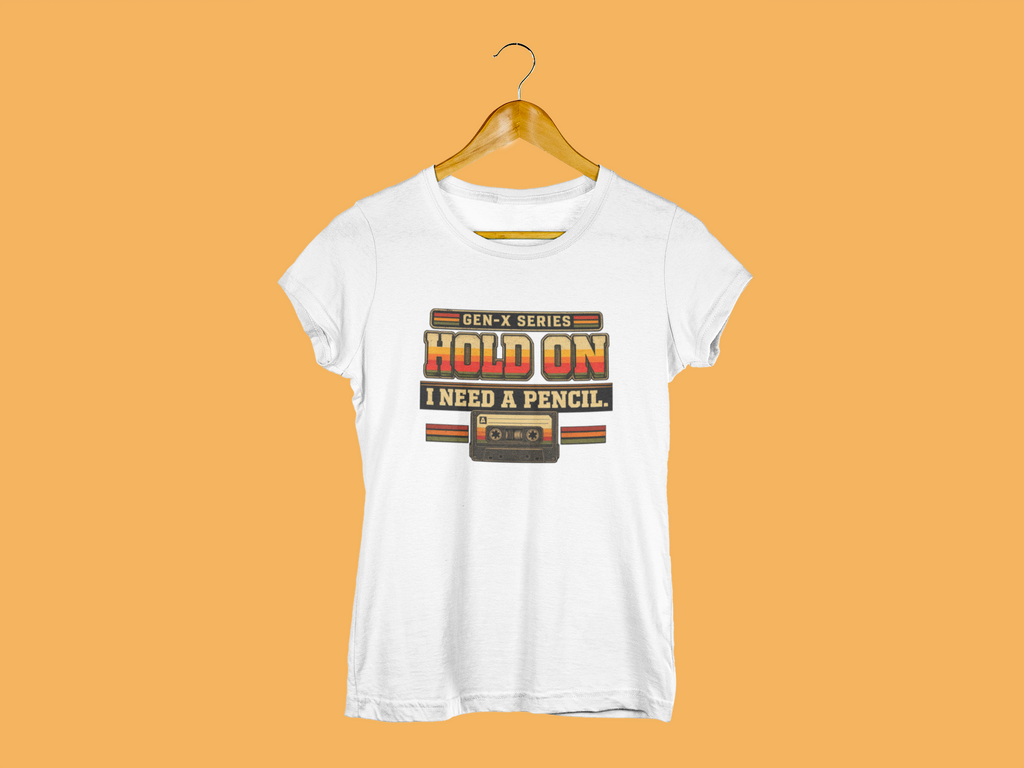 Gen X Hold On I Need A Pencil T-Shirt, Funny 80s 90s Nostalgia Shirt, Retro Cassette Tape Graphic Tee, Vintage Vibe Gift for Gen X
