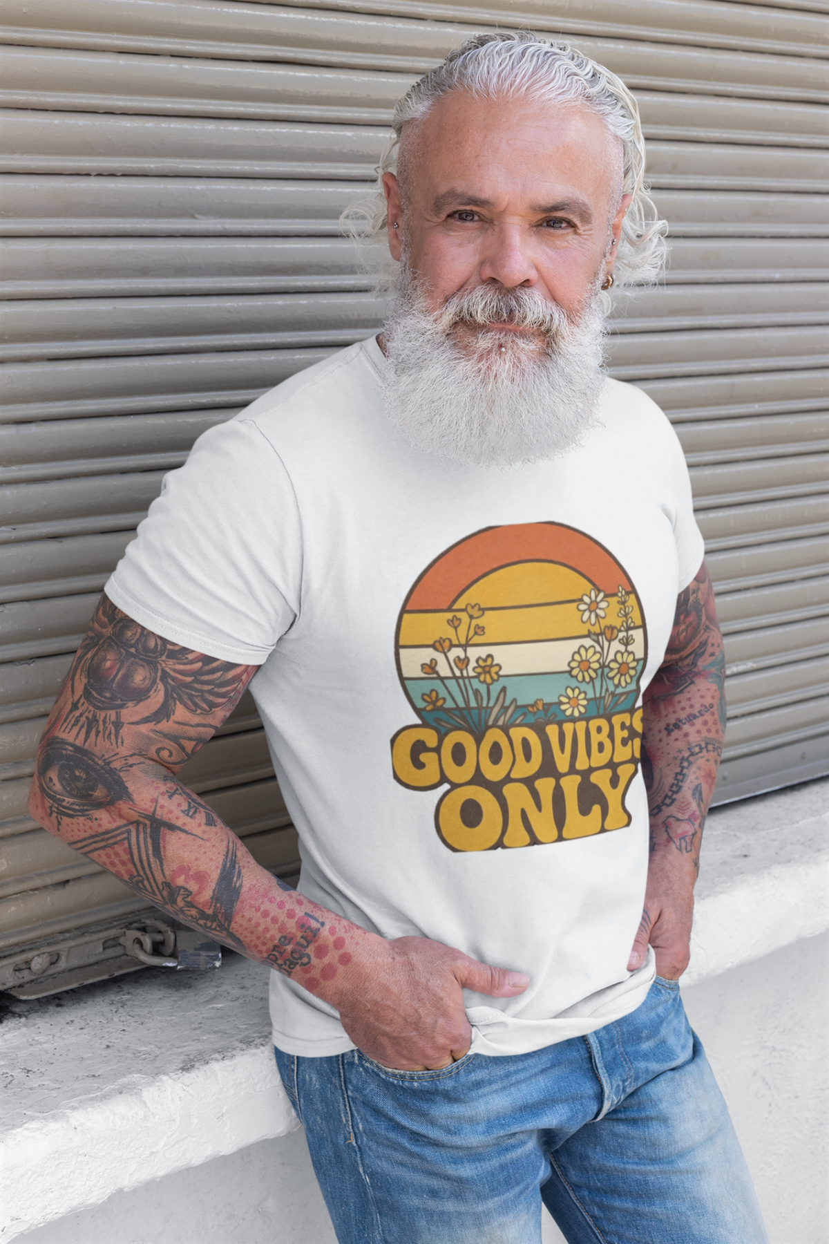 Good Vibes Only white shirt lifestyle