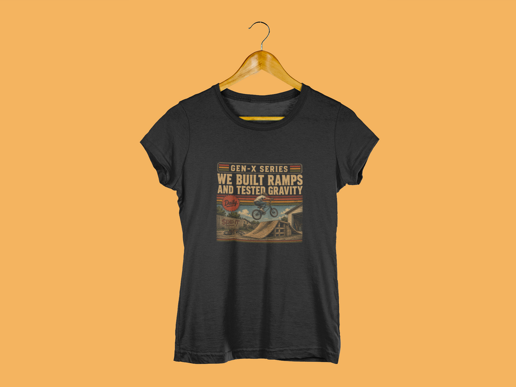 Gen X Series, Homemade Ramps Testing Gravity T-Shirt, 80s Childhood Nostalgia Tee, Retro Skater Gift, Funny Childhood Memory Graphic Shirt